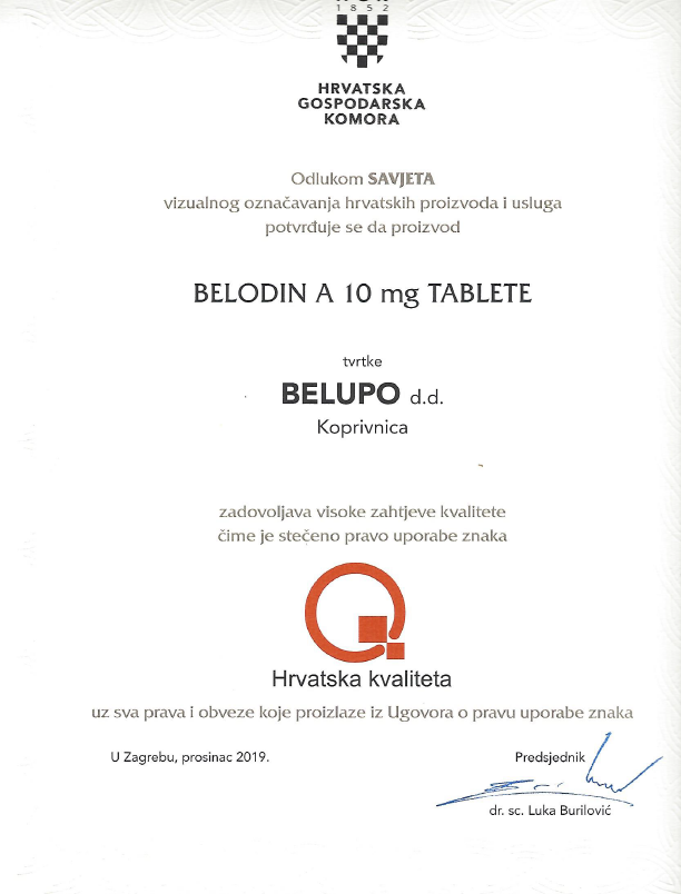 BELODIN A 10 mg tablete nositelj znaka Hrvatska kvaliteta